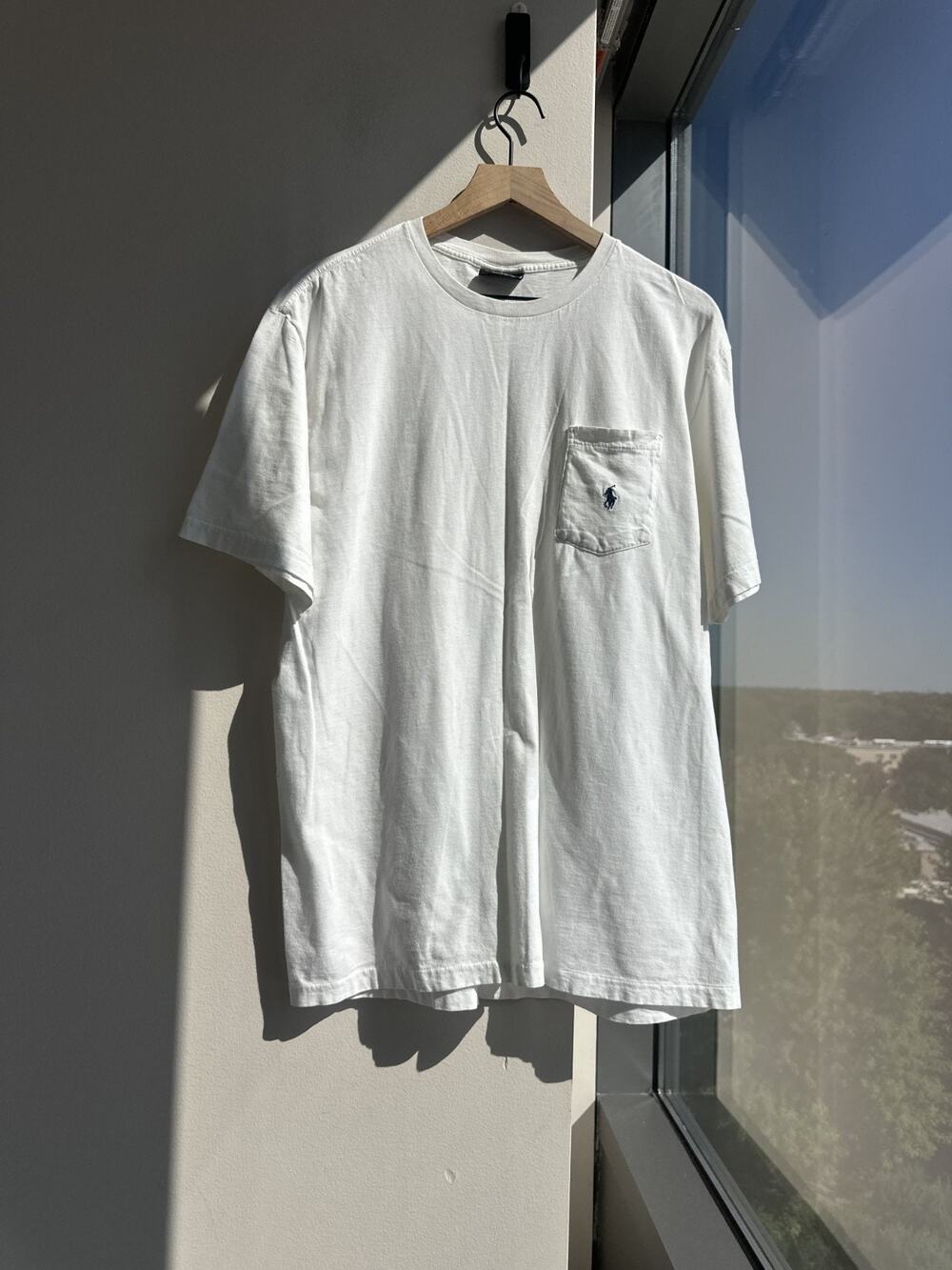 Vintage 90s POLO Ralph Lauren Men's T-Shirt USA Pocket White Cotton PONY Sz M